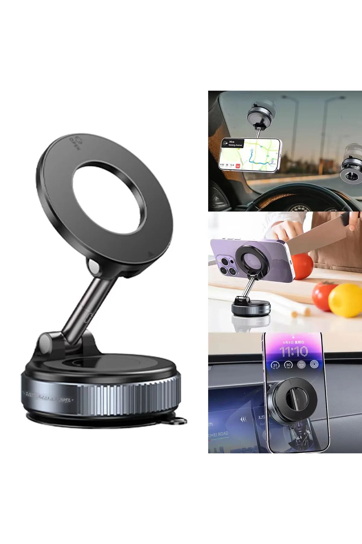 Revix CarHolder 360 Dönebilen Güçlü Vakumlu MagSafe Destekli Masa Üstü Duvar Araç İçi Telefon Tutucu