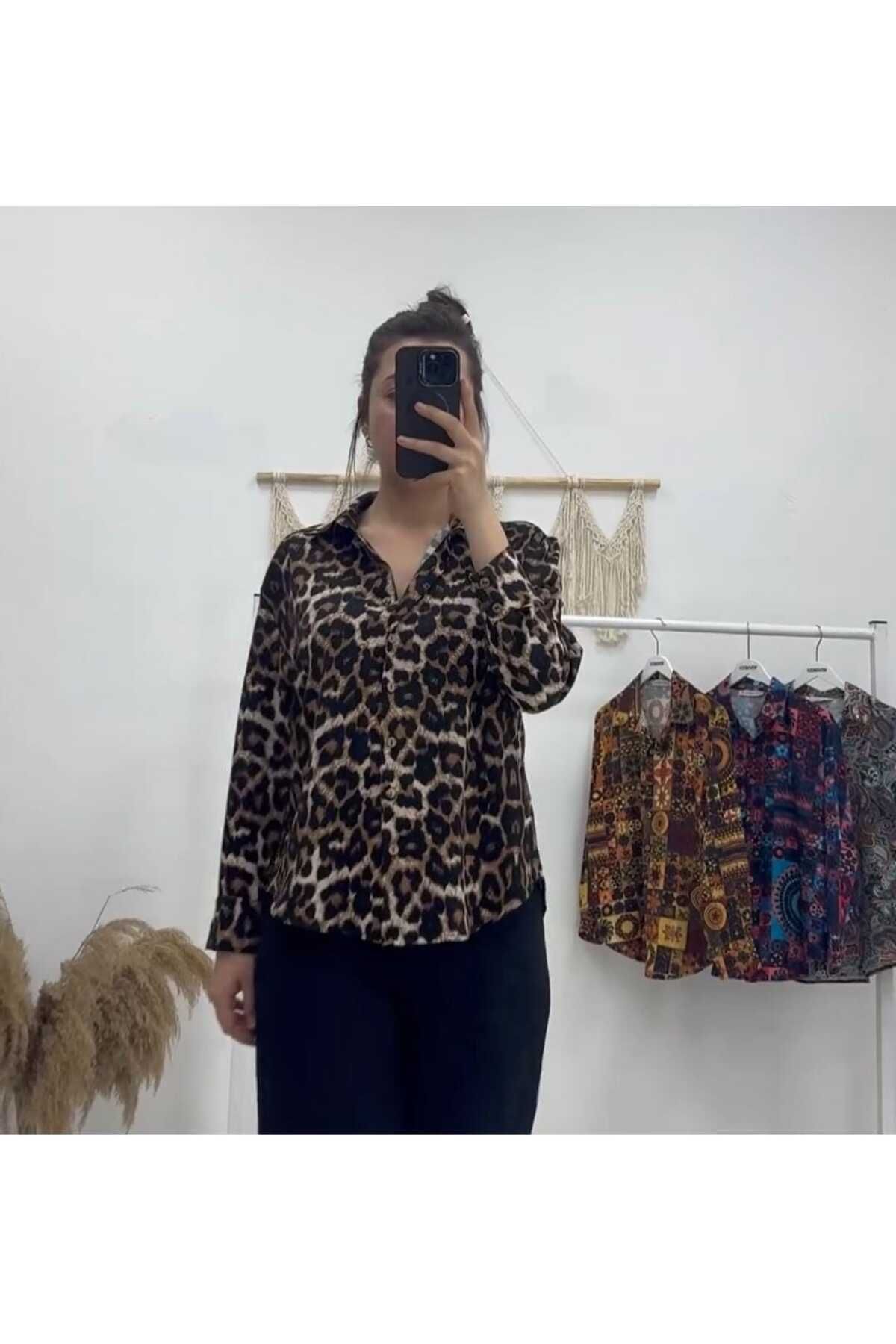 Maison La Femme Leopar Desen Uzun Kollu Gömlek