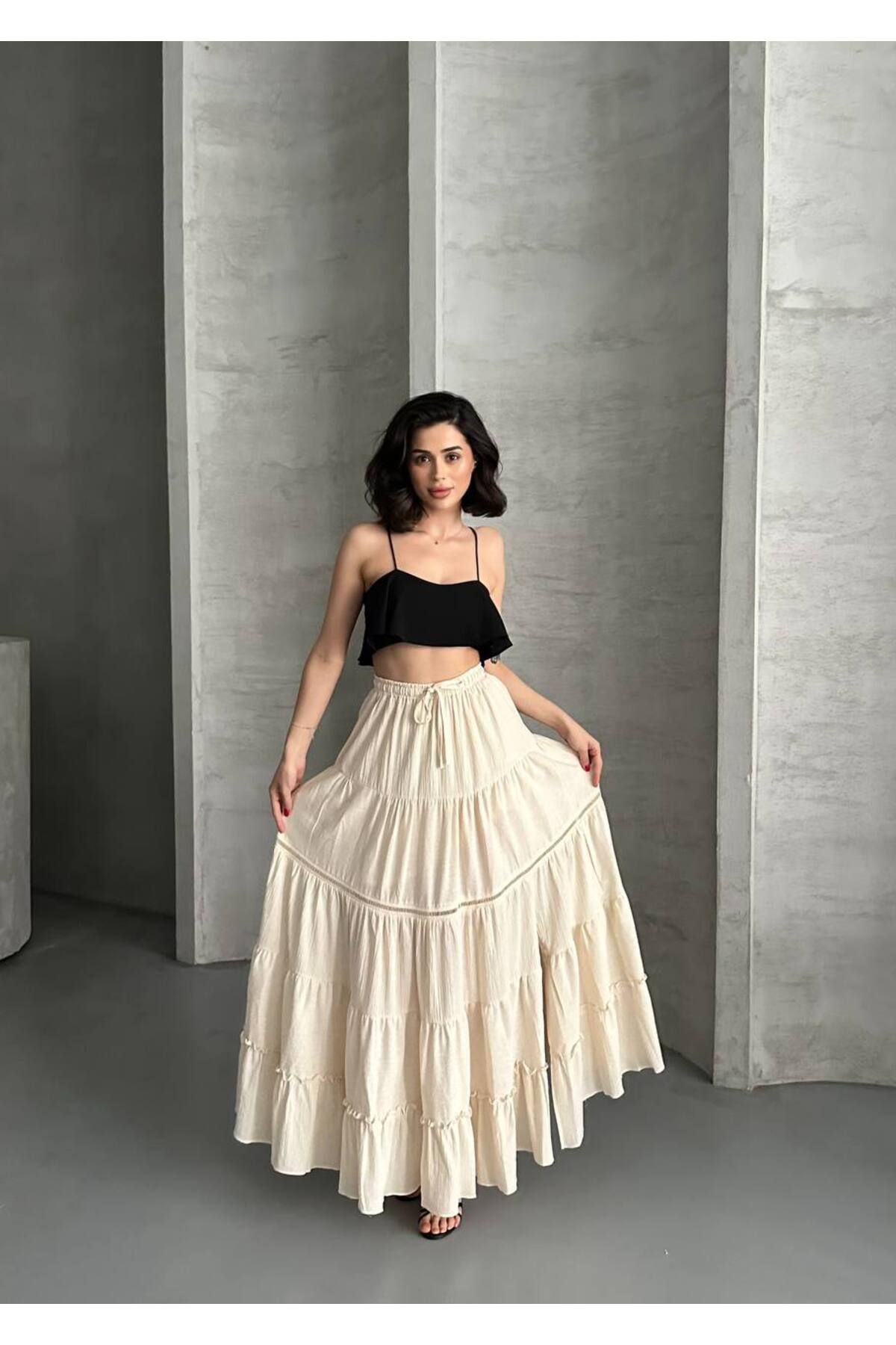 VOLT CLOTHİNG Kadın Astarlı Premium Keten Etek