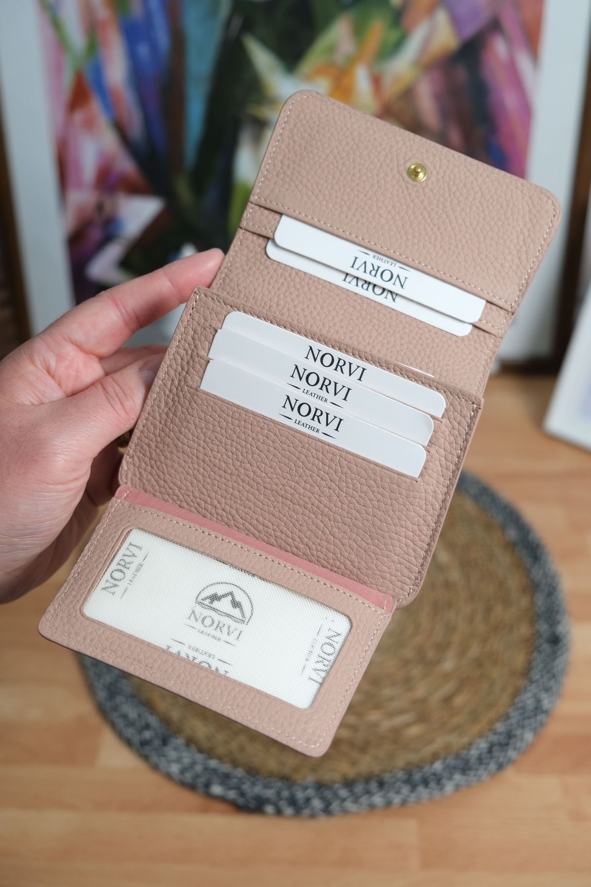 Norvi Leather Çok Bölmeli Hakiki Deri Kartlık Cüzdan Pudra