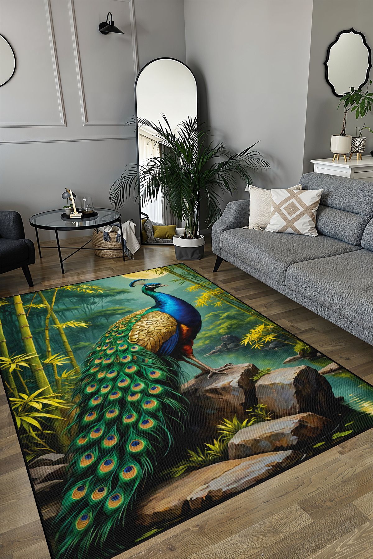 YTR HOME Dijital Baskı Yıkanabilir Kaymaz Taban Dekoratif Salon Mutfak Halısı Yolluk