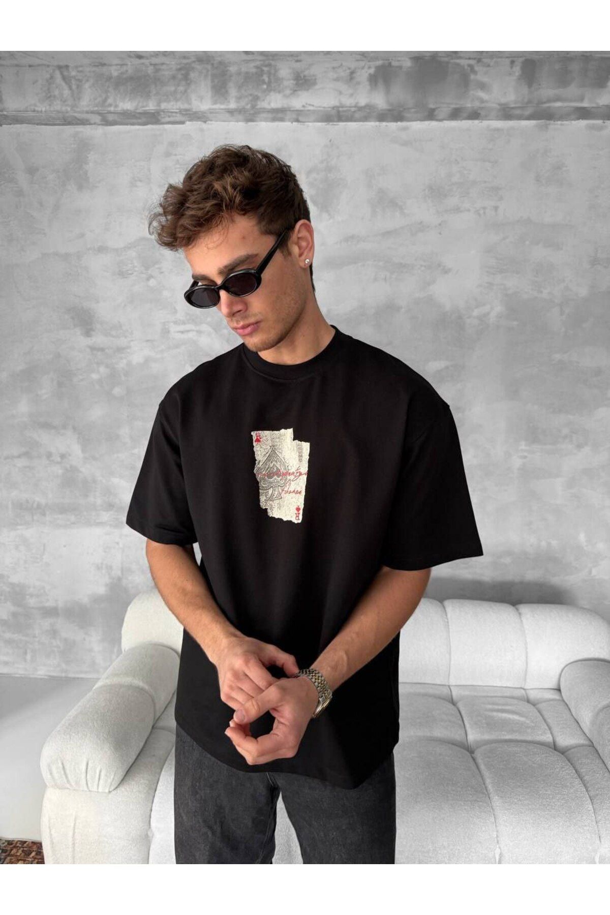 AURA Baskılı Oversize Bisiklet Yaka Unisex T-Shirt