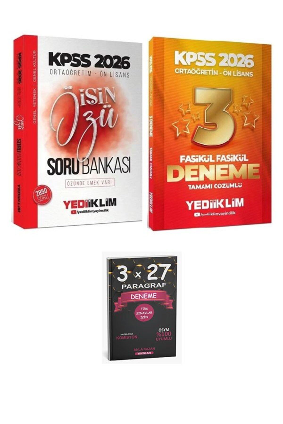 Anla Kazan Yayınları Yediiklim 2026 KPSS Lise Ortaöğretim Ön Lisans İşin Özü Soru Bankası + 3 Deneme 2 li Set