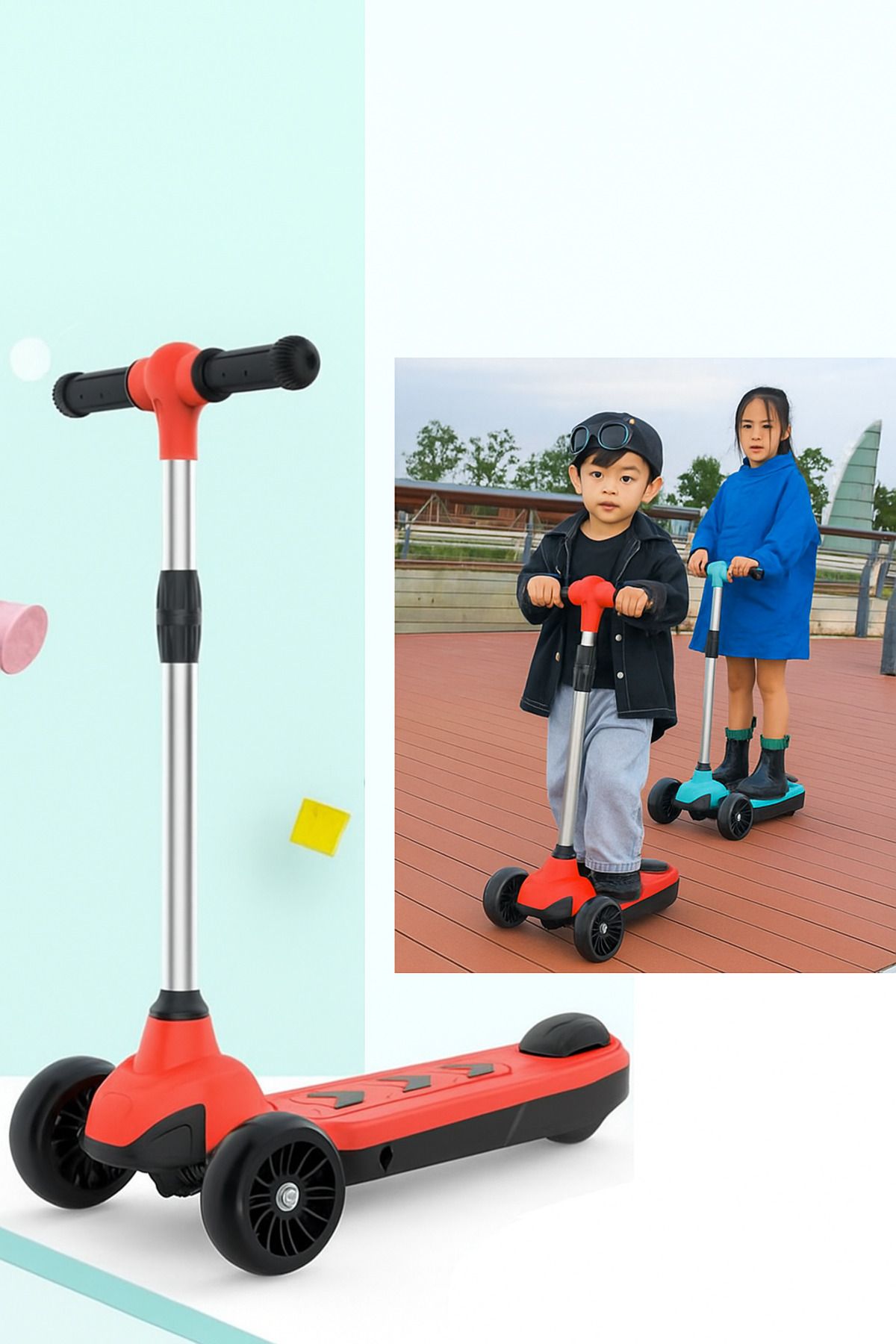 ROBO 3 Tekerlekli Çocuk Elektrikli Scooter Kırmızı