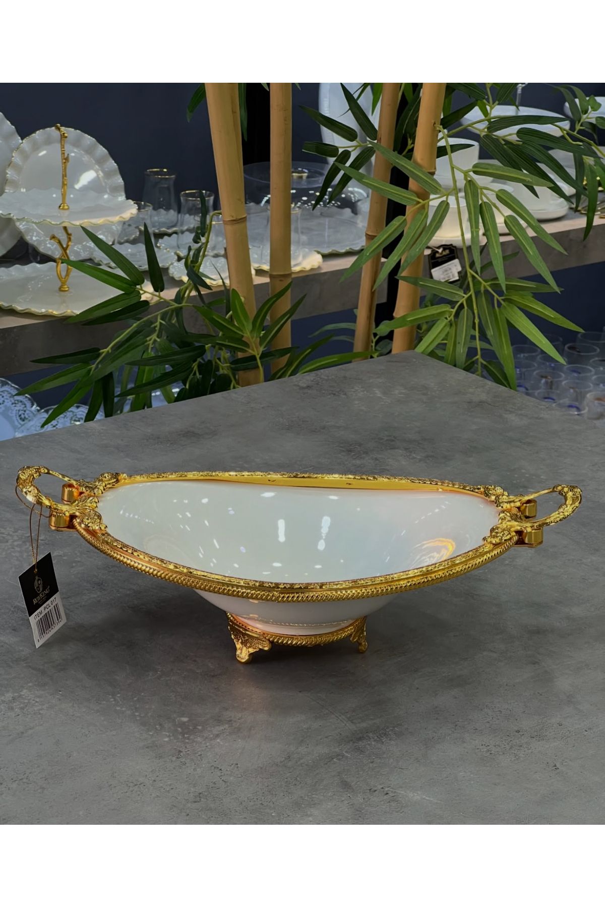 city gold Royking Ayaklı Sunum Tabağı Pirinç