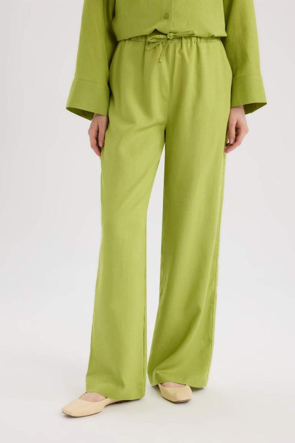 DeFacto Yeni Sezon Wide Leg Keten Karışımlı Geniş Paça Pantolon