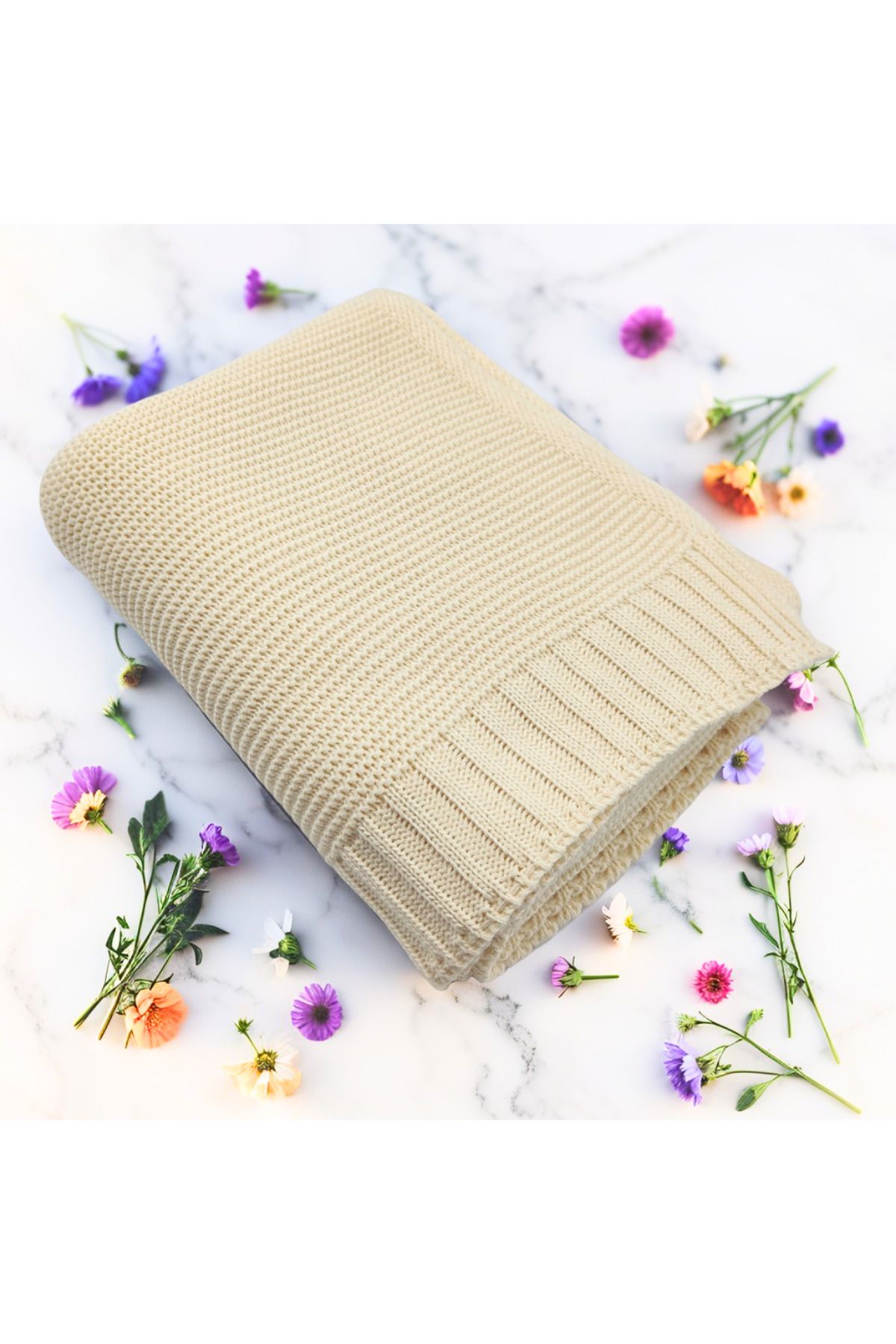 CHIMARIVA Kişiye Özel Triko Bebek Battaniyesi - %100 Pamuk, Yumuşak, Hediye ve Baby Shower İçin İdeal