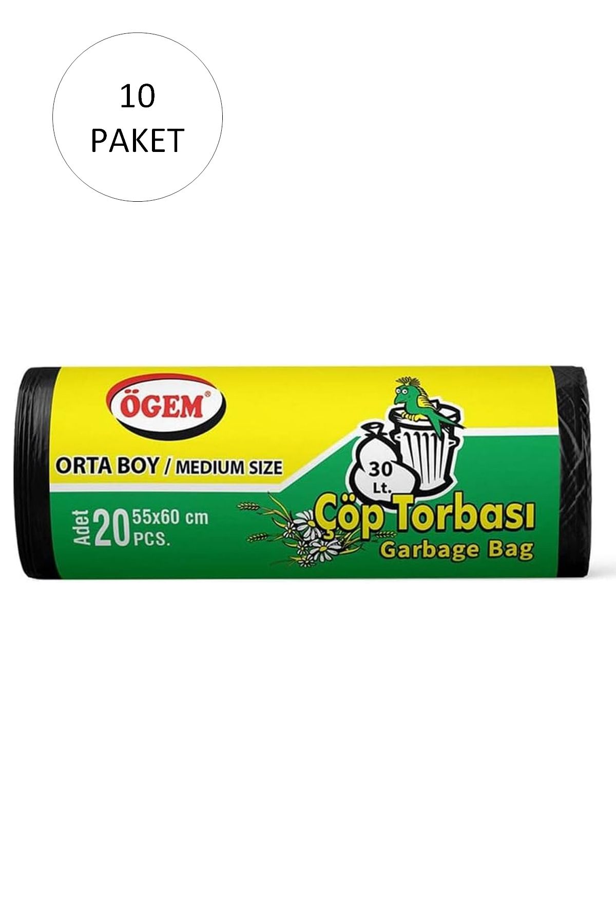 Serero Orta Boy Çöp Torbası 55 x 60 cm 20 Li Rulo x 10 Paket = 200 Adet (Siyah)