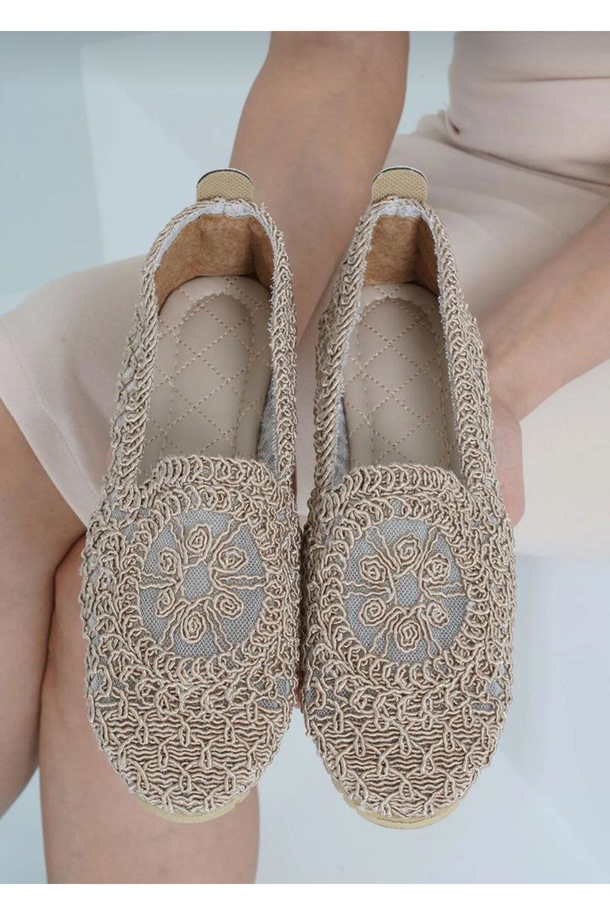 Butik Rahatlı ve hava alabilen Kadın Örme Babet Ayakkabı Anne Ayakkabı Günlük Ayakkabı Dantel Babet