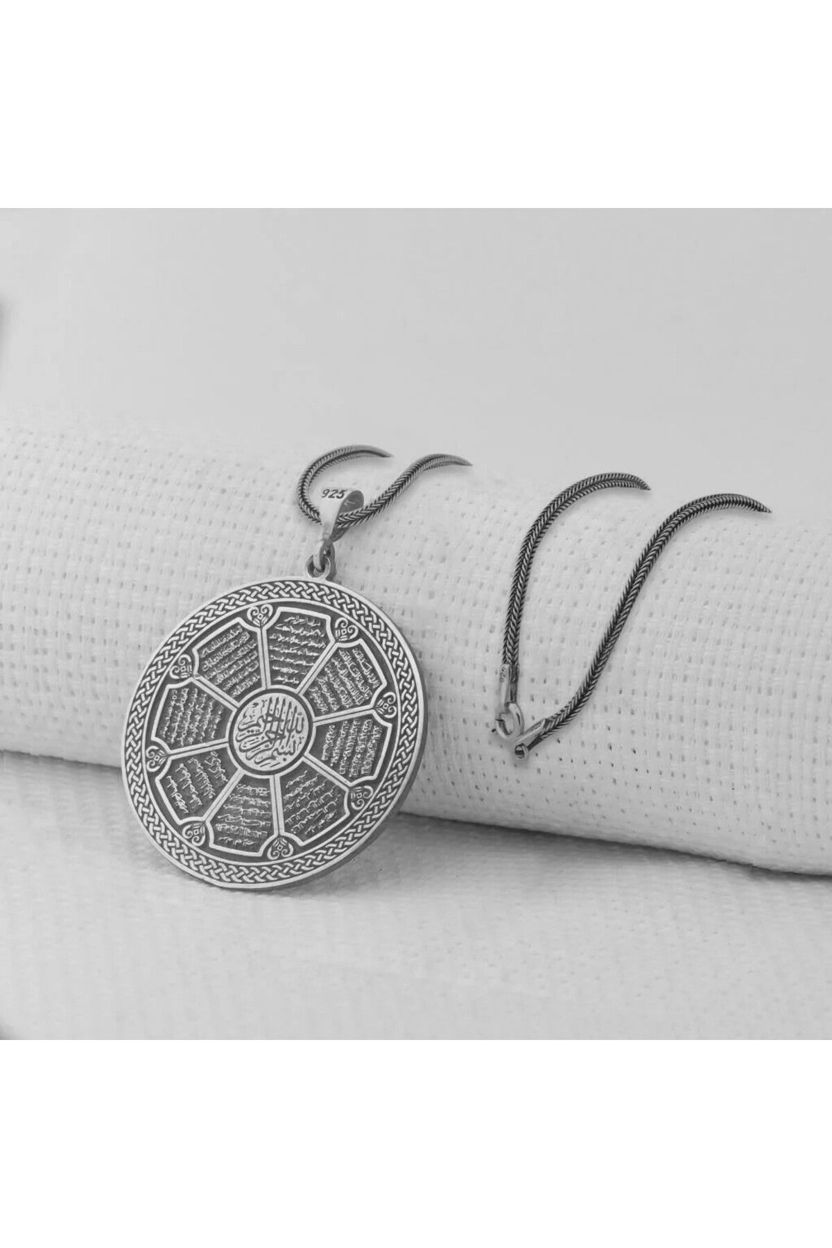 shop Fatiha Felak İhlas Yazılı 8 Dualı 925 Ayar Gümüş Erkek Kolye