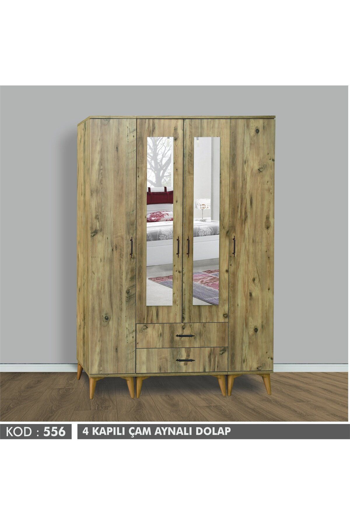Yuvaset Home 4 Kapılı Aynalı Çam Dolap