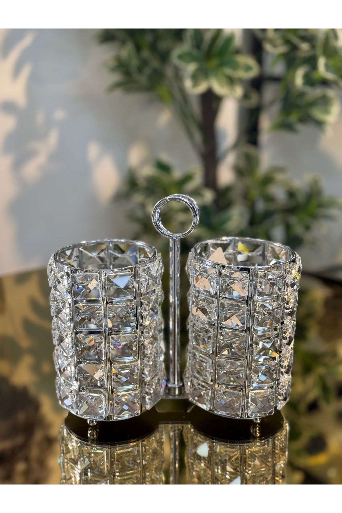 city gold 2'lİ Kristak Kaşıklık Gümüş