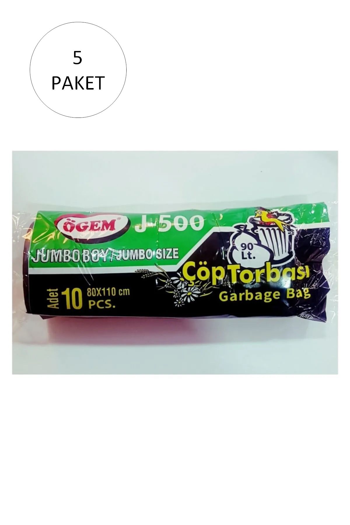 Serero J-500 Jumbo Boy Çöp Torbası 80 x 110 cm 10 Lu Rulo x 5 Paket = 50 Adet (Siyah)