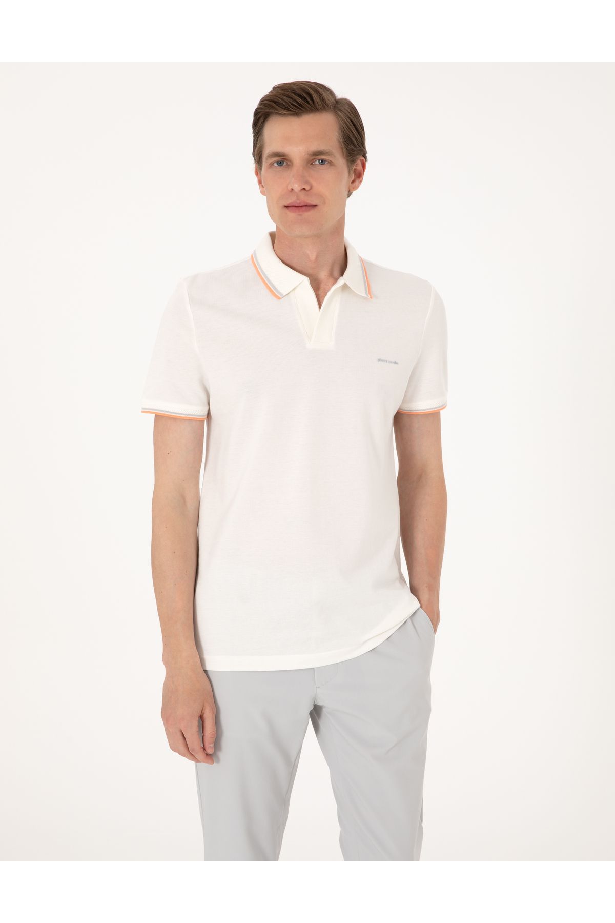 Pierre Cardin Ekru Slim Fit Tişört 50302625-VR019