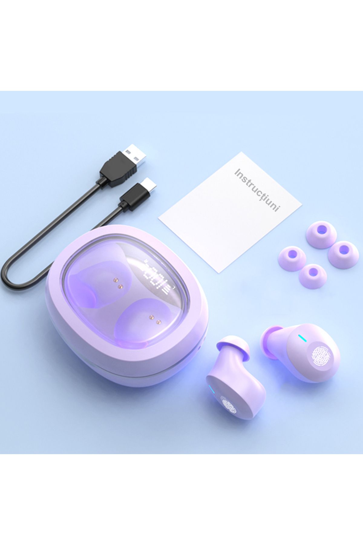 Tinklu-Casti Wireless Bluetooth, Fara Fir, In Ear, Control Touch, Tactil, Bluetooth 5.3, Mov 8