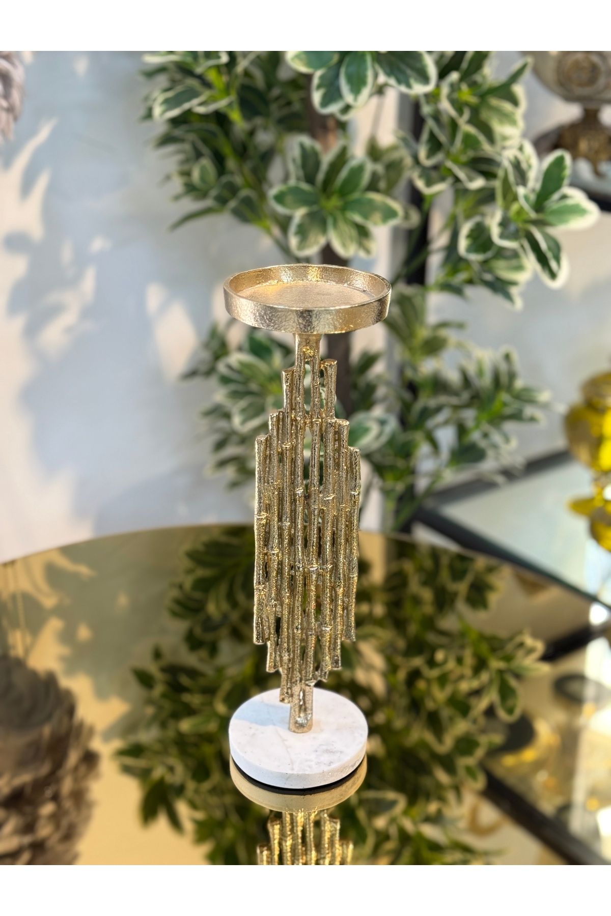 city gold Pirinç Şamdan Gold Eskitme 40 Cm