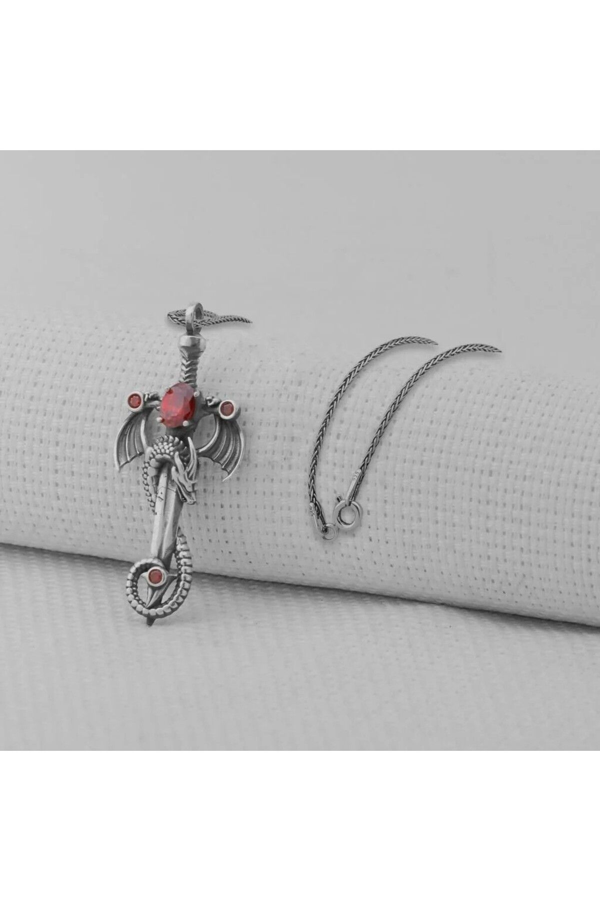 shop Ejderha Şovalye Model zirkon taşlı 925 Ayar Gümüş Erkek Kolye