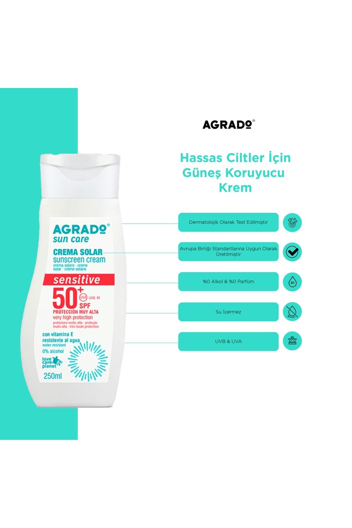 Agrado Hassas Ciltler için Güneş Koruyucu Krem (250ml)