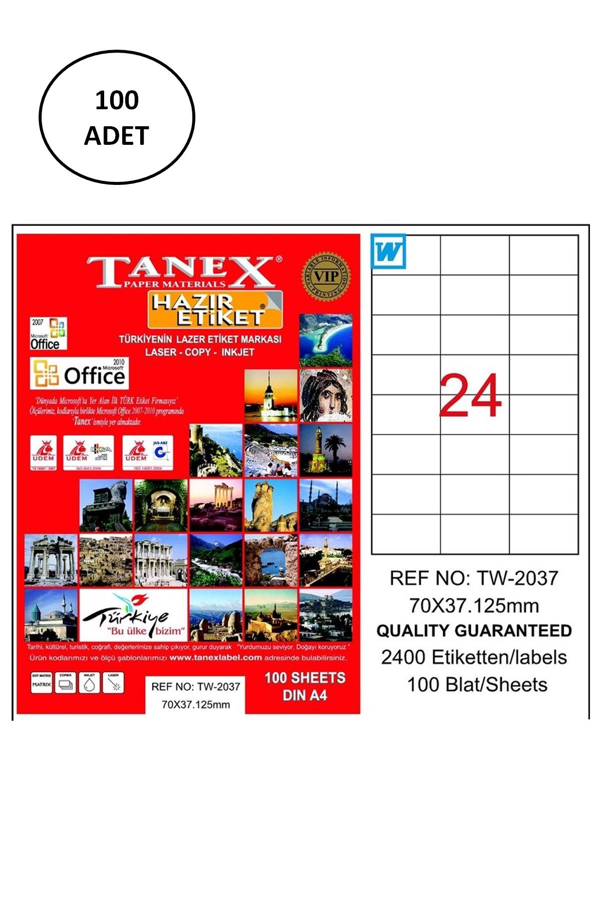 Serero Tanex Tw-2037 Lazer Etiket 70X37 Mm 100 Lü