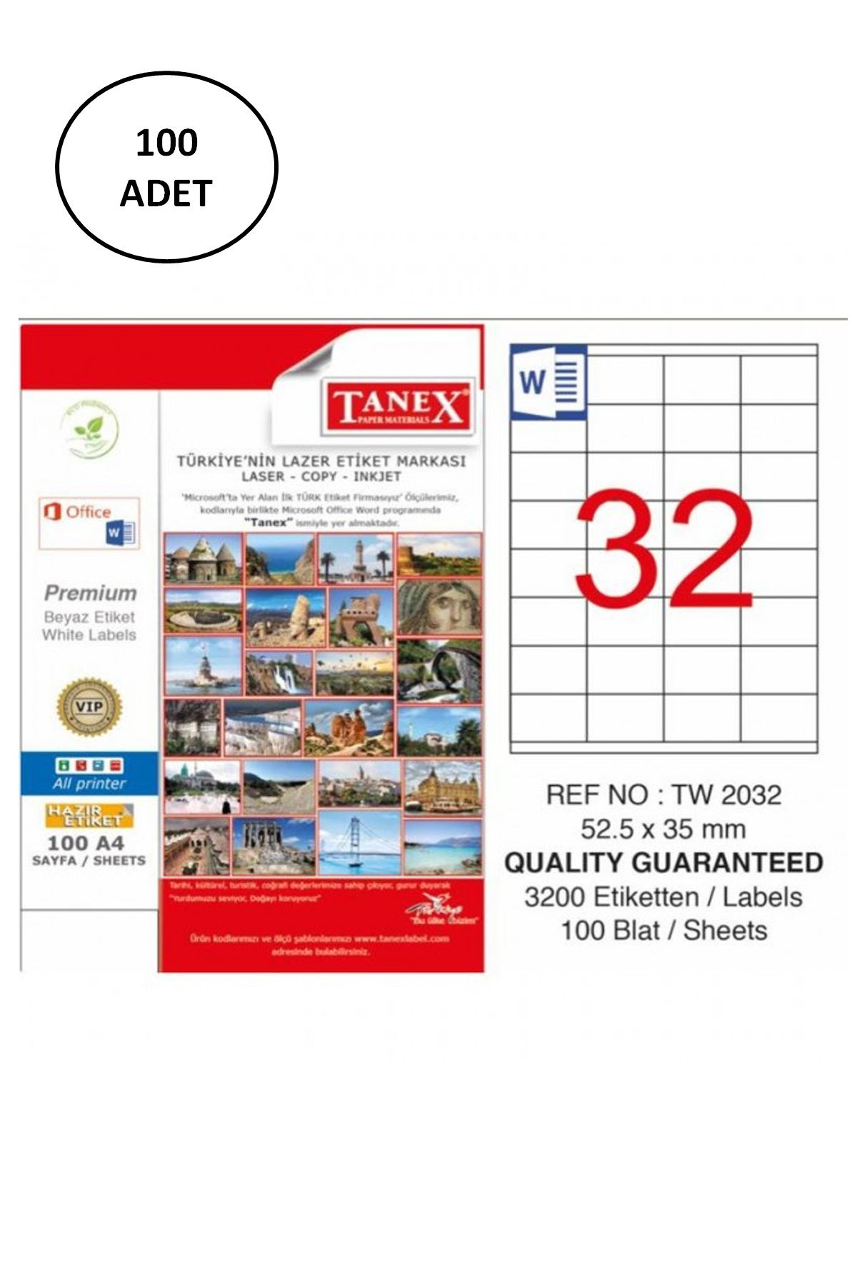 Serero Tanex TW-2032 52.5x35mm Laser Etiket 100 Lü