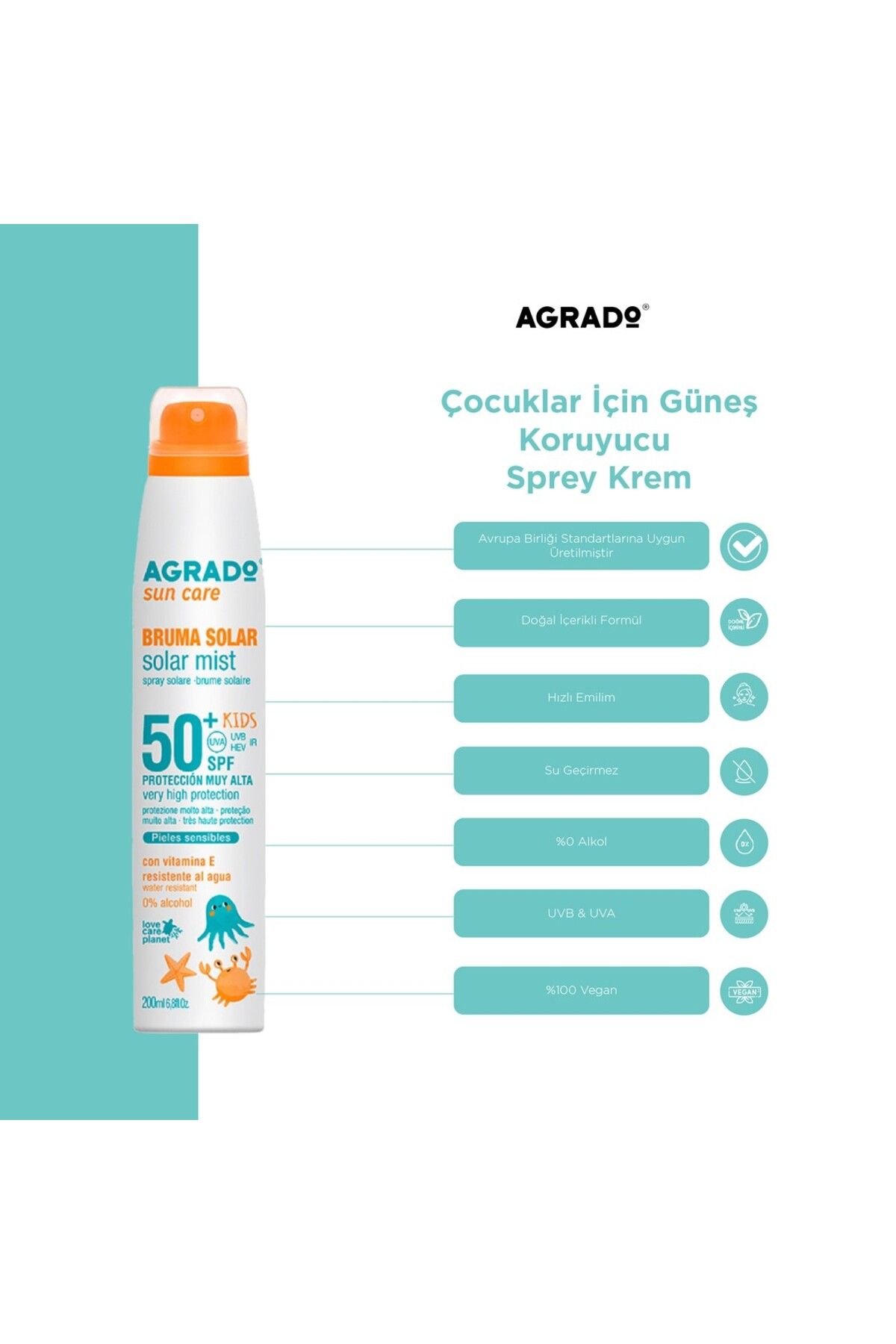 Agrado Çocuklar İçin Güneş Koruyucu Sprey (200 ml)
