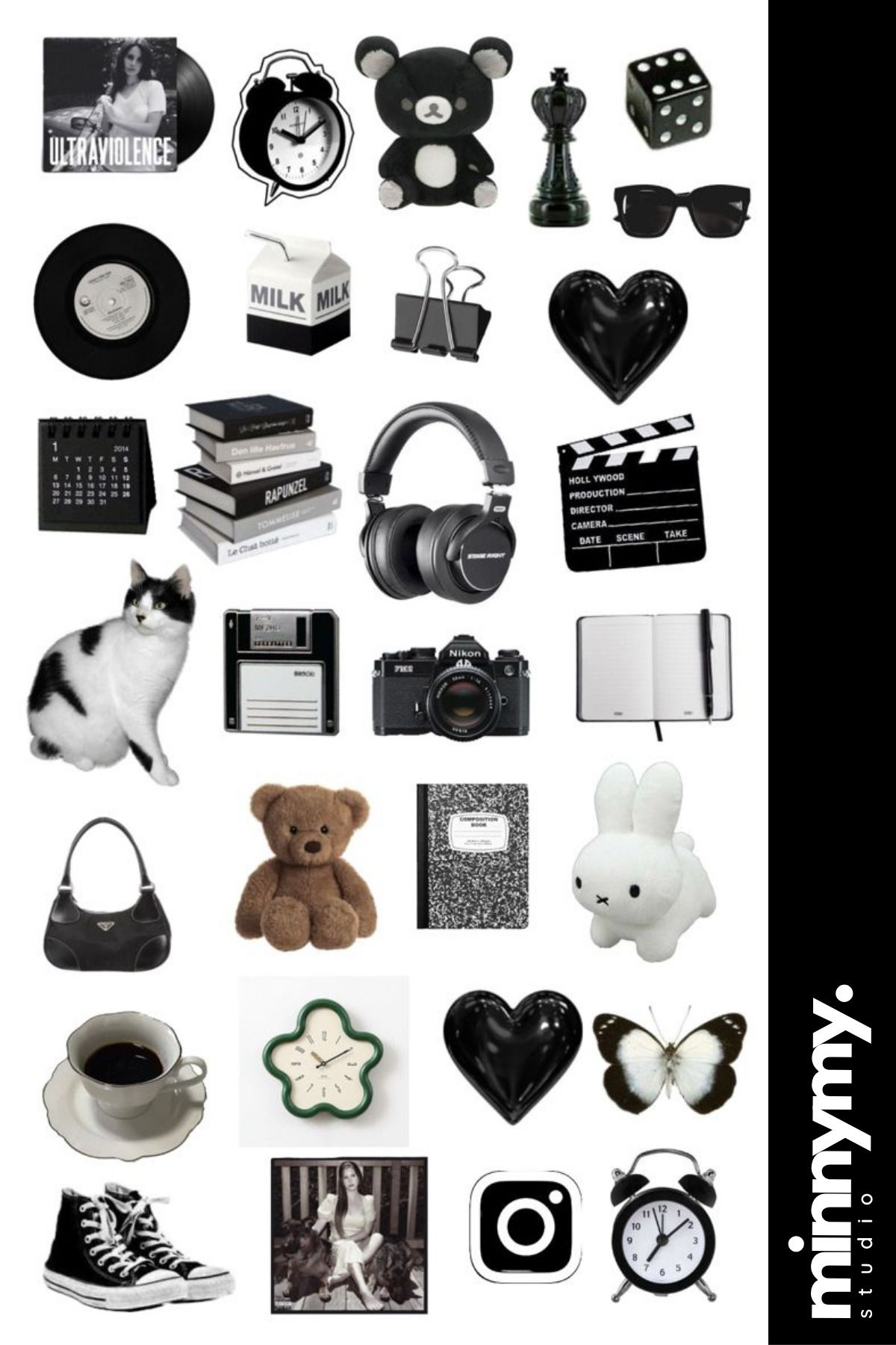 Minnymy Black Collection Vintage Sticker Ajanda, Günlük, Planlayıcı, Bullet Journal, Scrapbook