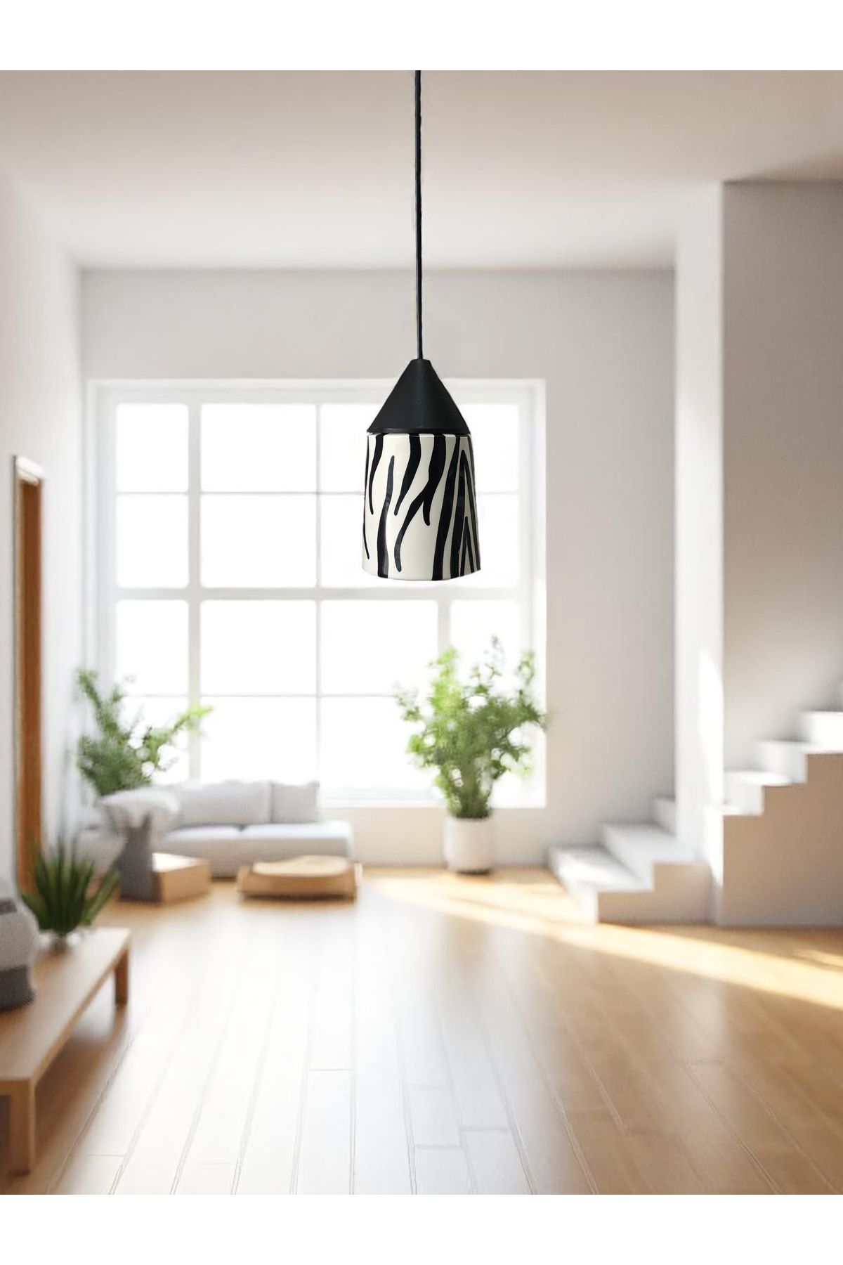 ferayhome Sarkıt Avize Salon Mufak Hol Oda Seramik Dekorlu Silindir Model Zebra Desenli - Feray Home