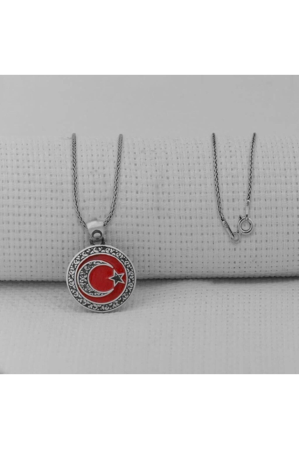shop Gravur İşlemeli Ay Yıldız 925 Ayar Gümüş Erkek Kolye Ucu