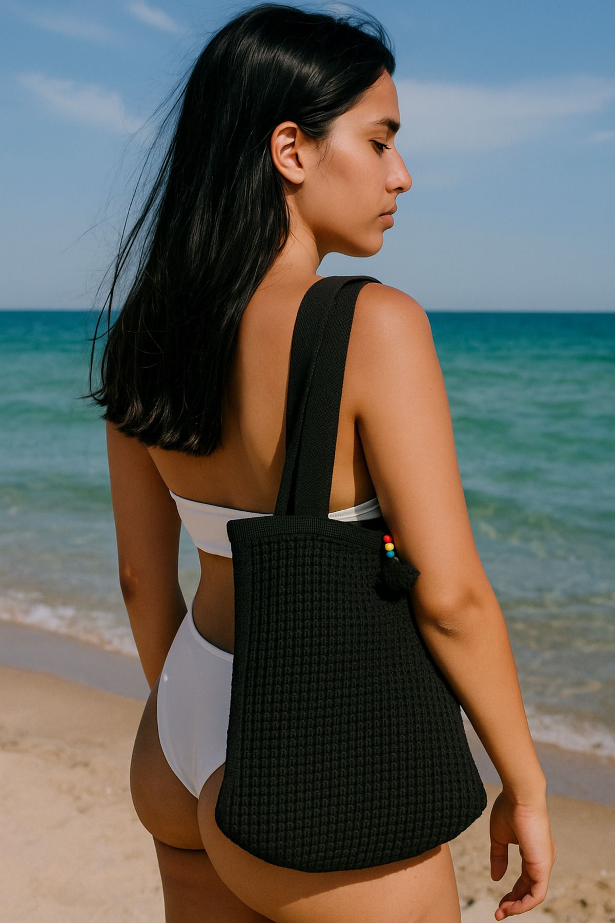 aydev home collection Kadın Triko Örgü Omuz Askılı Astarlı Shopper Gündelik El ve omuz Plaj Çantası Siyah