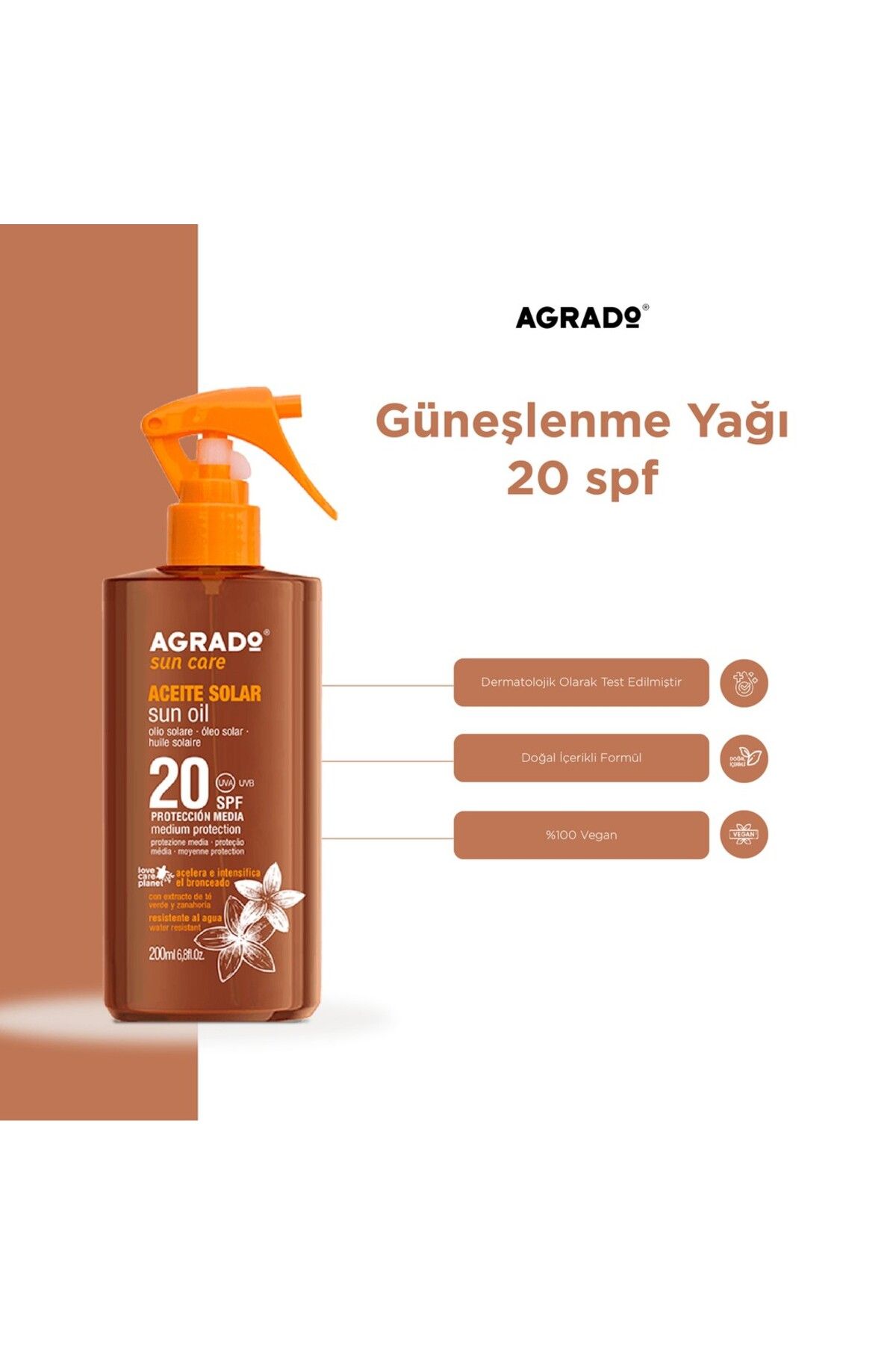 Agrado Güneşlenme Yağı SPF 20 (200ml)