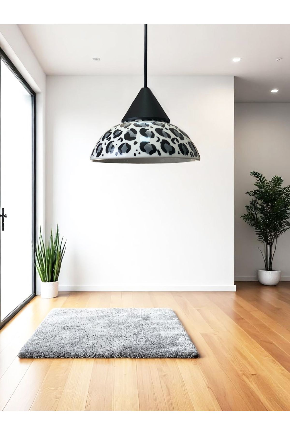 ferayhome Sarkıt Avize Salon Mufak Hol Oda Seramik Dekorlu Konik Model Gri Leopar Desenli - Feray Home