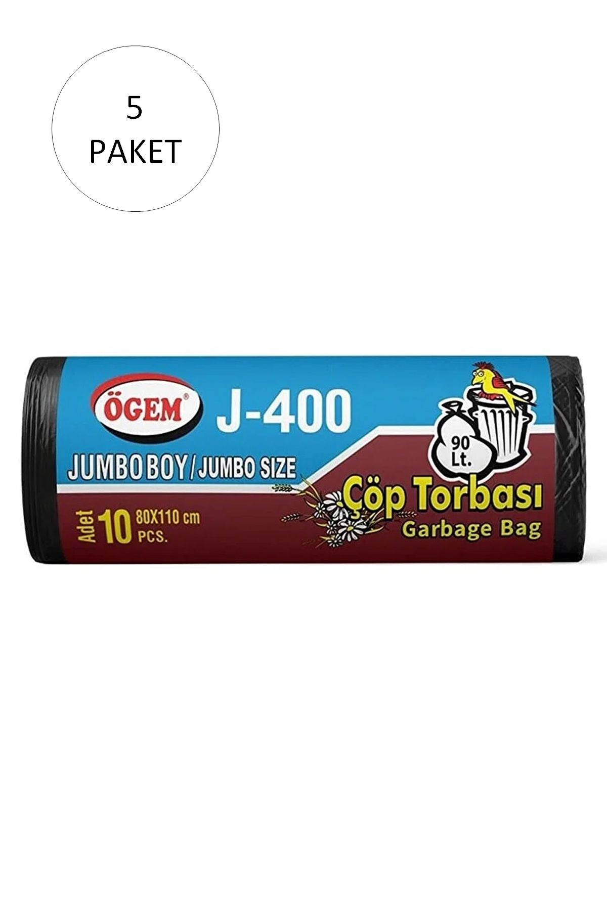 Serero J-400 Jumbo Boy Çöp Torbası 80 x 110 cm 10 Lu Rulo x 5 Paket = 50 Adet (Siyah)