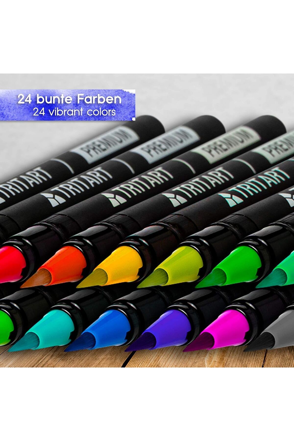Tritart-Set of 24 markers, Brush tip, Calligraphic, 2 Brushes with water reservoir, 15 sheets, Multicolor 7