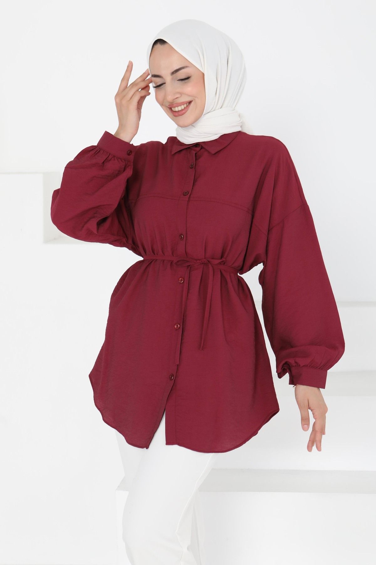 TOFİSA İpli Tunik Bordo - 27194