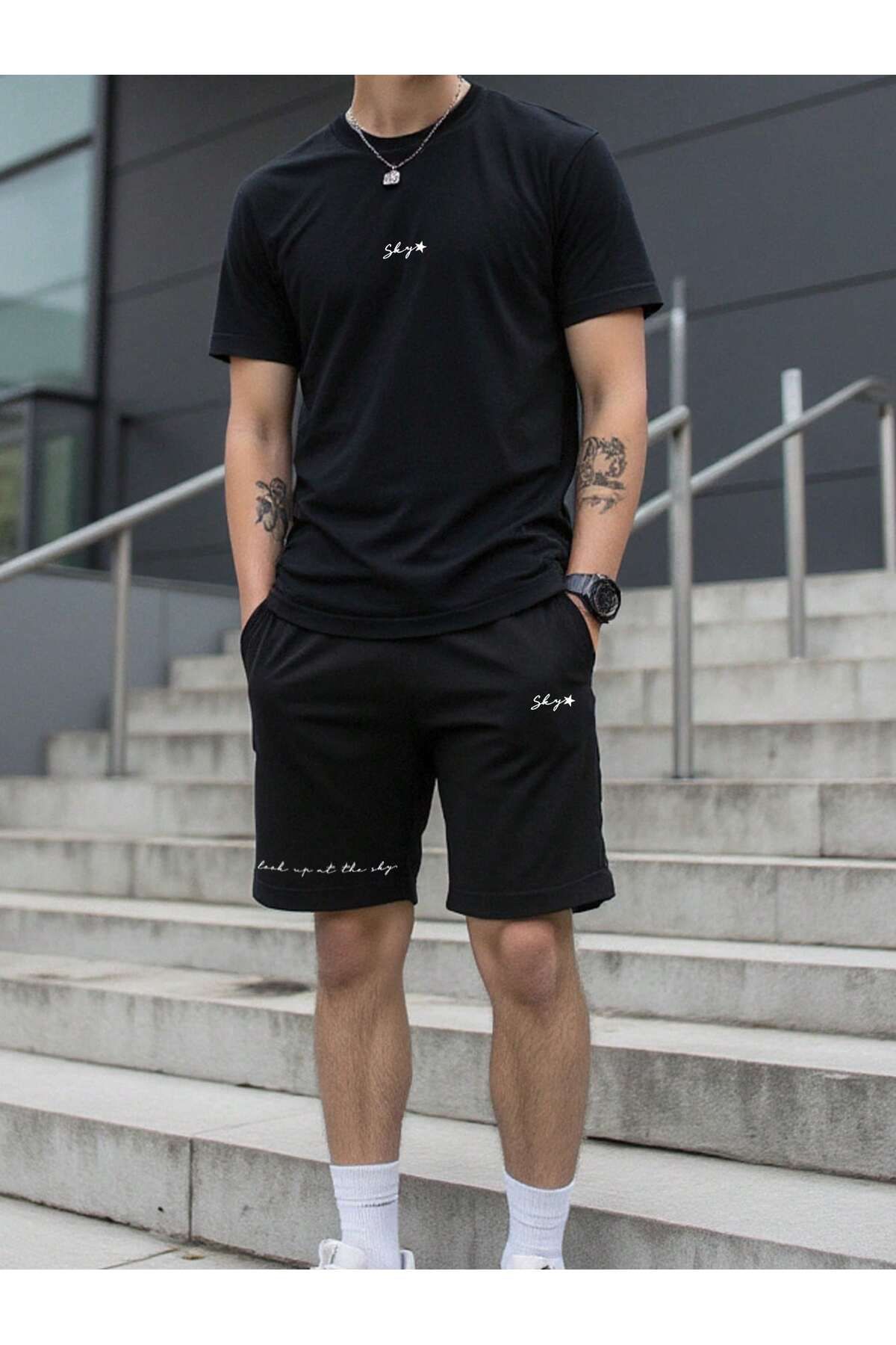 ACTIVE MODA - ERKEK KISA KOLLU TSHIRT-ŞORT TAKIMI 2Lİ BASKILI OVERSİZE