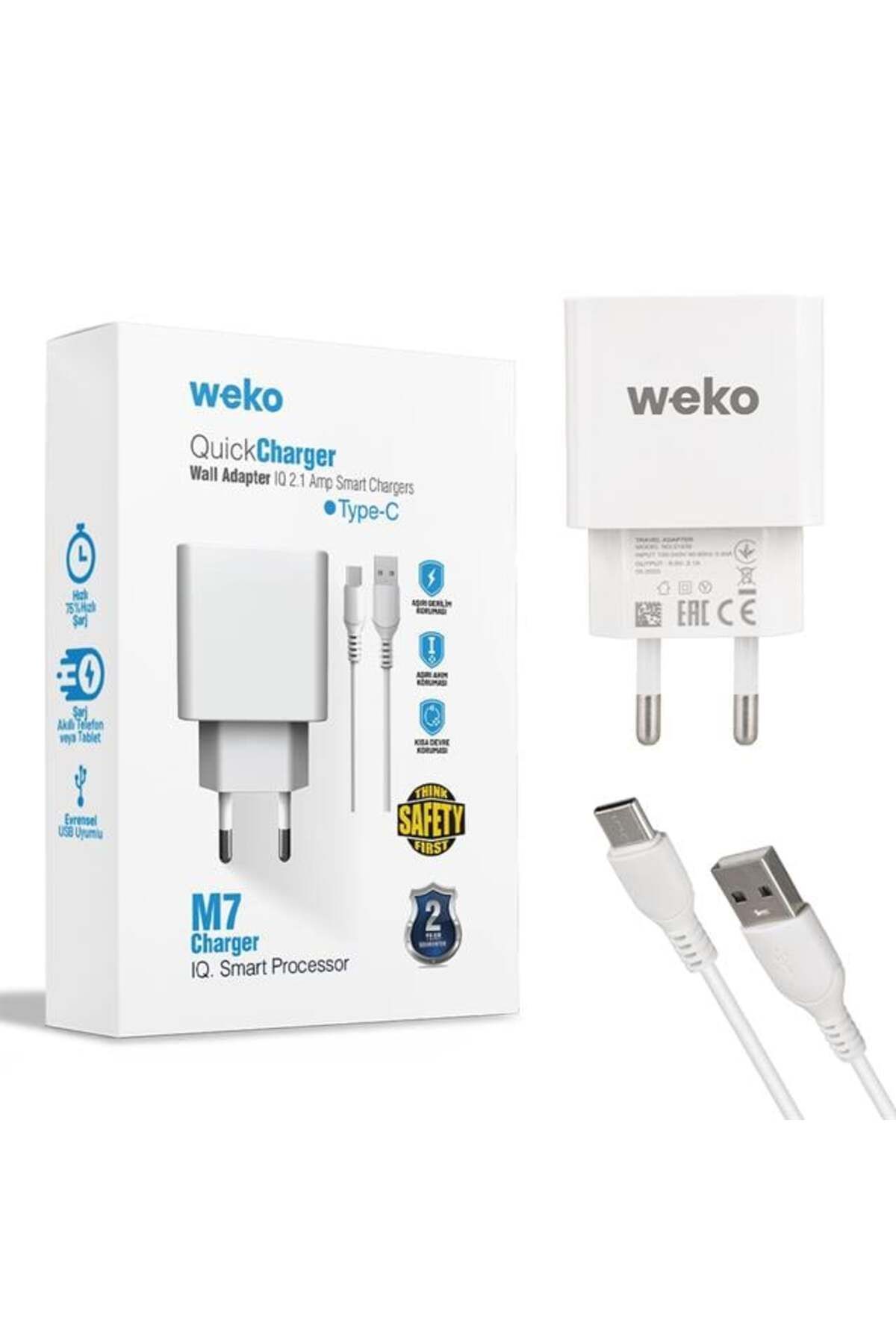 TimeStart - WK-21435 M7 2.1 Amper Telefon Şarj Adaptörü + Eğitici pe-C Kablo
