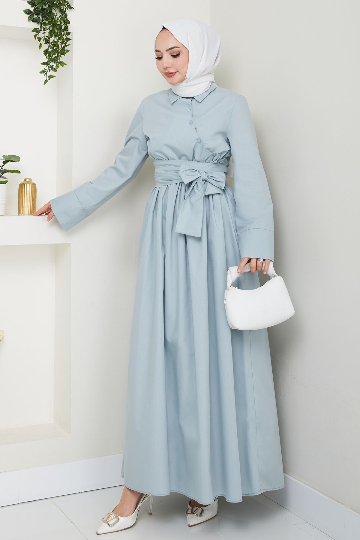 InStyle-Rochie albastru bebeluș cu detaliu asimetric cu nasturi 1