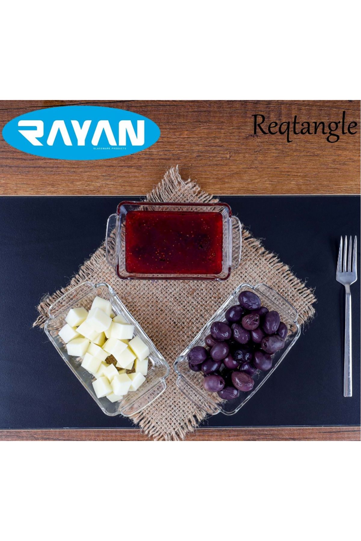 Serero Reqtangle Tekli Dikdörtgen Cam Kahvaltılık Royaleks-81484