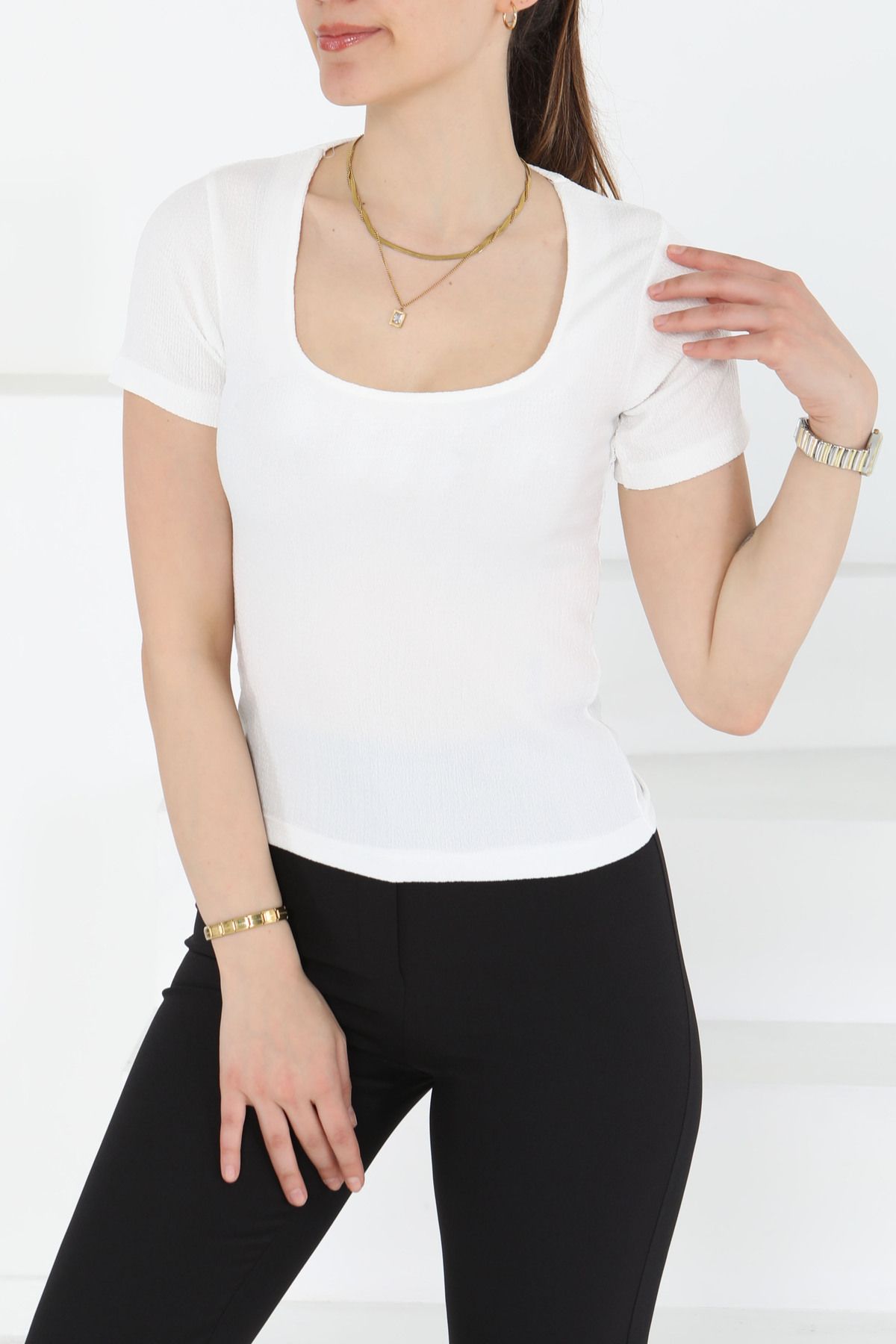 TOFİSA Kısa Kollu Bluz Beyaz - 27235