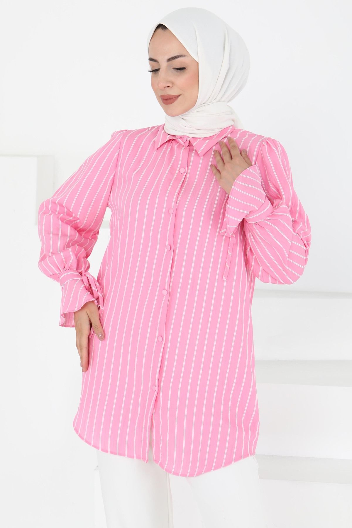 TOFİSA Çizgili Tunik Pembe - 27275