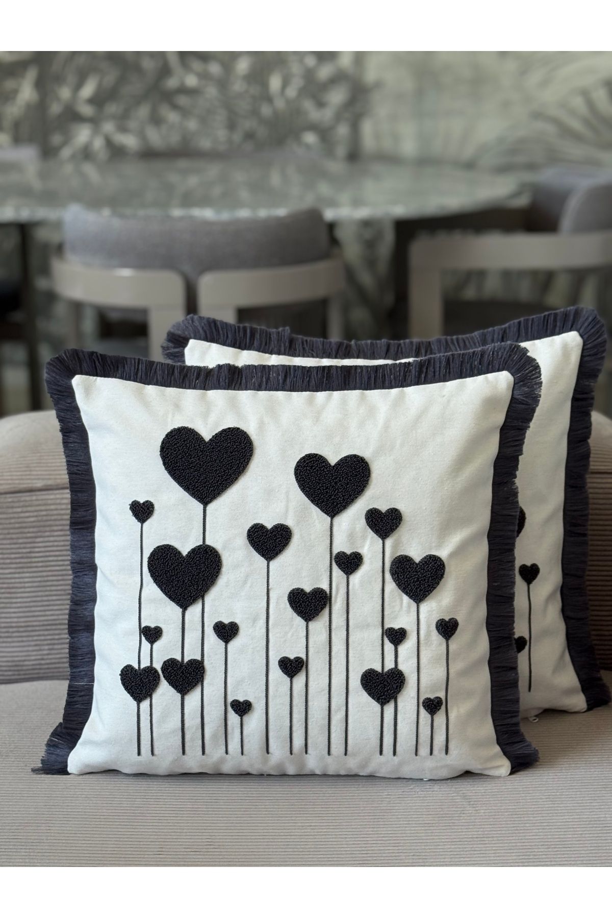 Skhome Kalpli Punch İşlemeli Saçaklı Kırlent Kılıfı 1 Adet 43x43cm(SPNC-16)