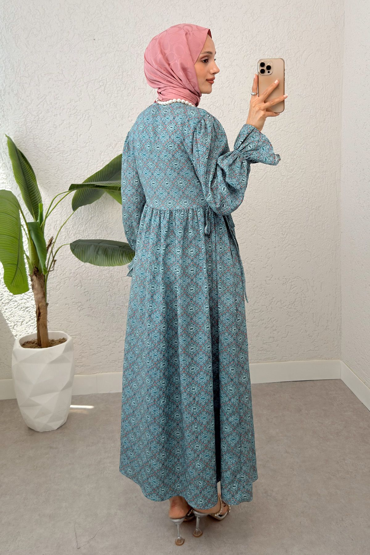 Salih Çelebi-Μοτίβο Mandala Φόρεμα Hijab 2328 - MINT GREEN 5