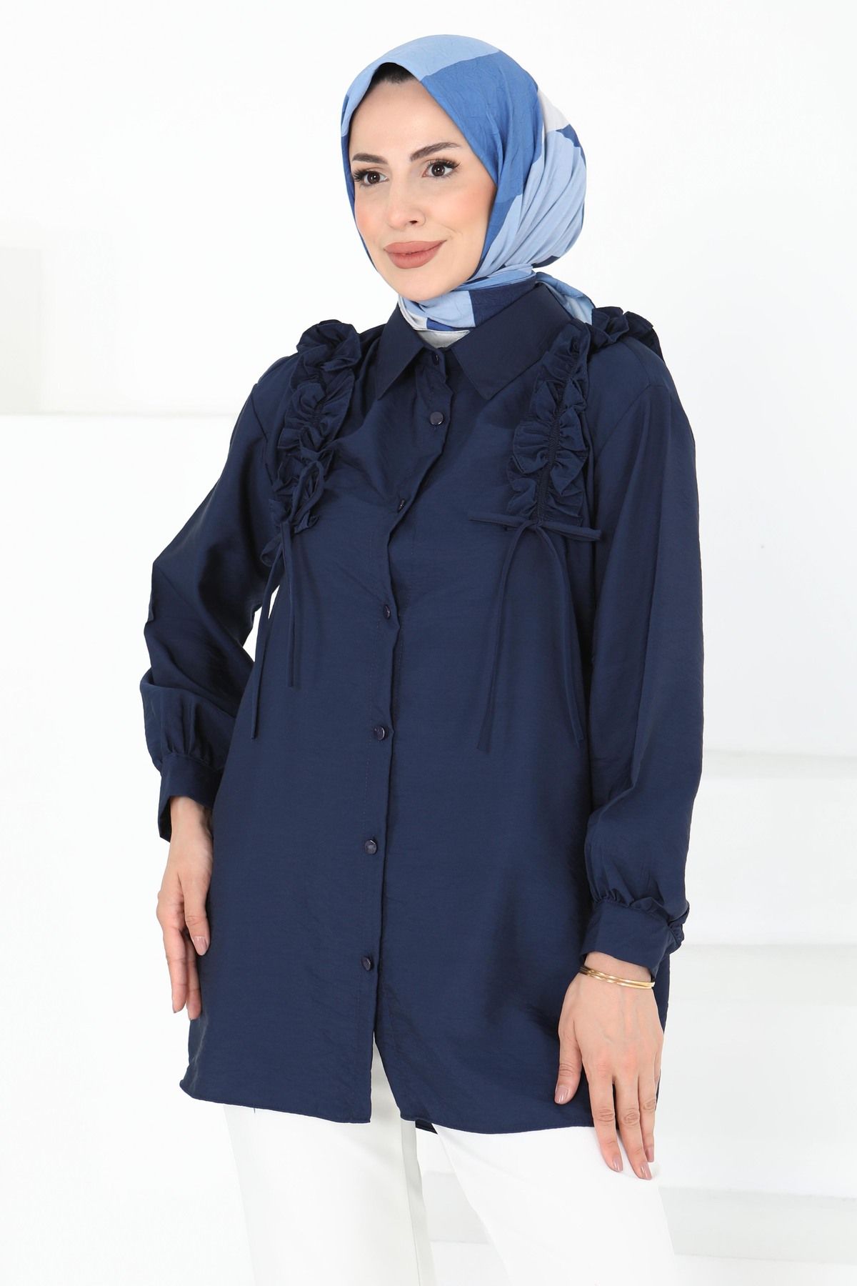 TOFİSA Fırfır Detaylı Tunik Lacivert - 27274