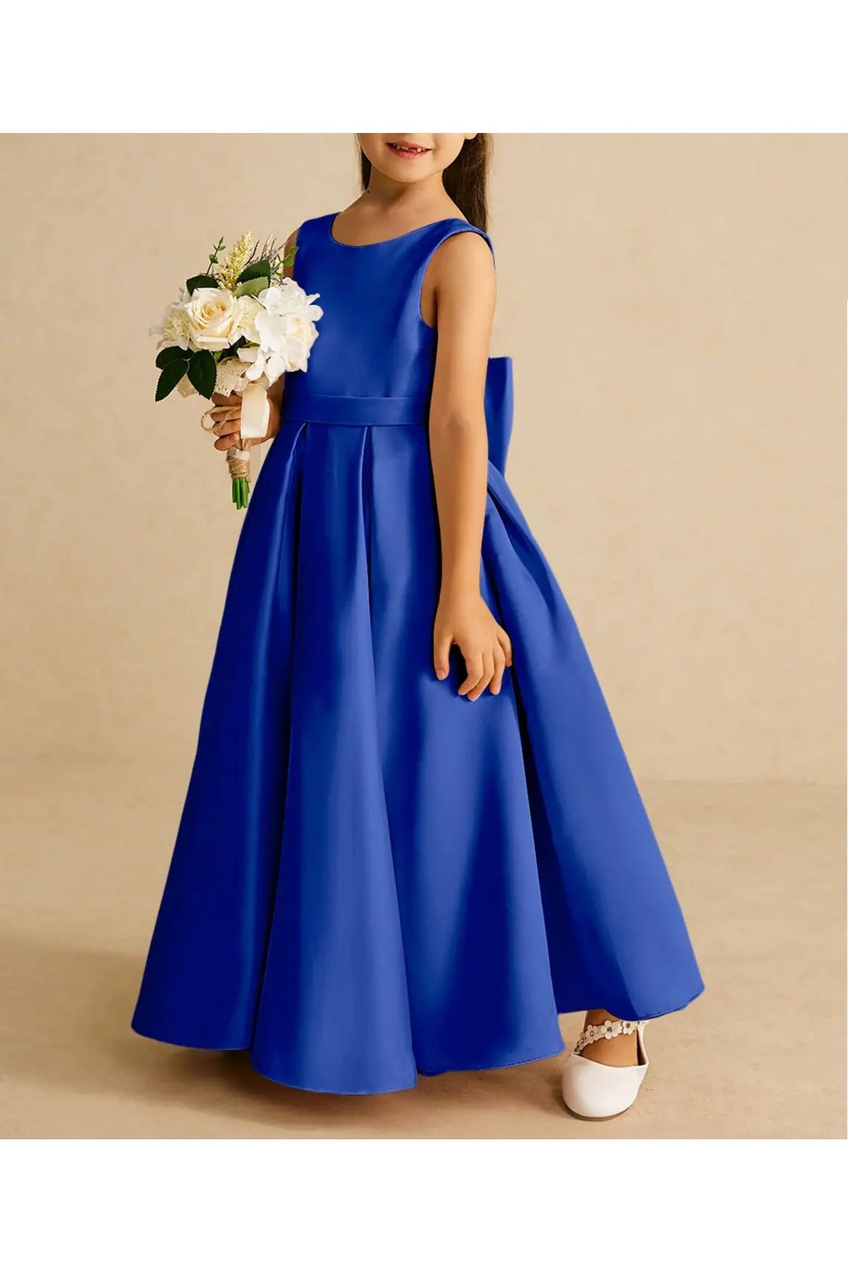 MadyaButik-Rochie lungă din satin simplu plisată în linie A pentru fete Rochie de bal de absolvire 2