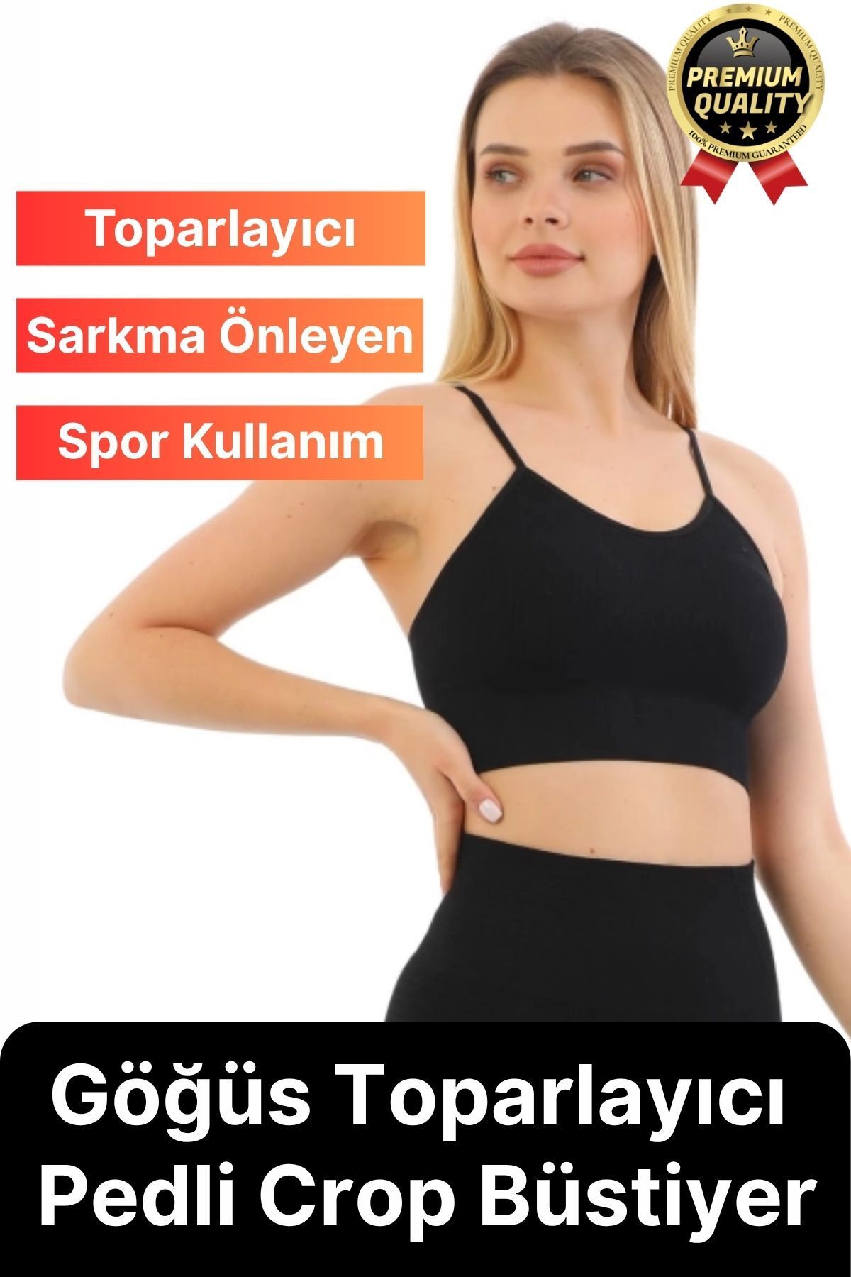 Svein Göğüs Toparlayıcı Sarkma Önleyen Gündelik Spor Kullanım İnce İp Askılı Pedli Çizgili Crop Büstiyer
