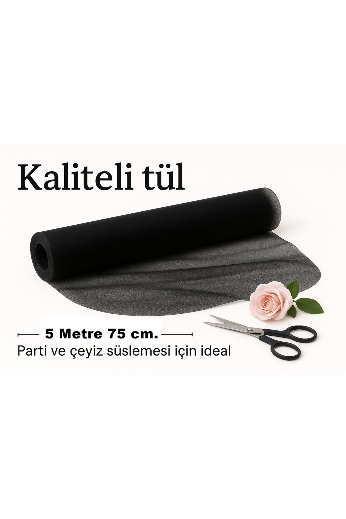 serap çiçekçilik 5 Metre 75 Cm. Siyah Bohça Süsü, Nişan Bohça Süsü, Kapı Süsü Tülü, Doğum Günü Tülü