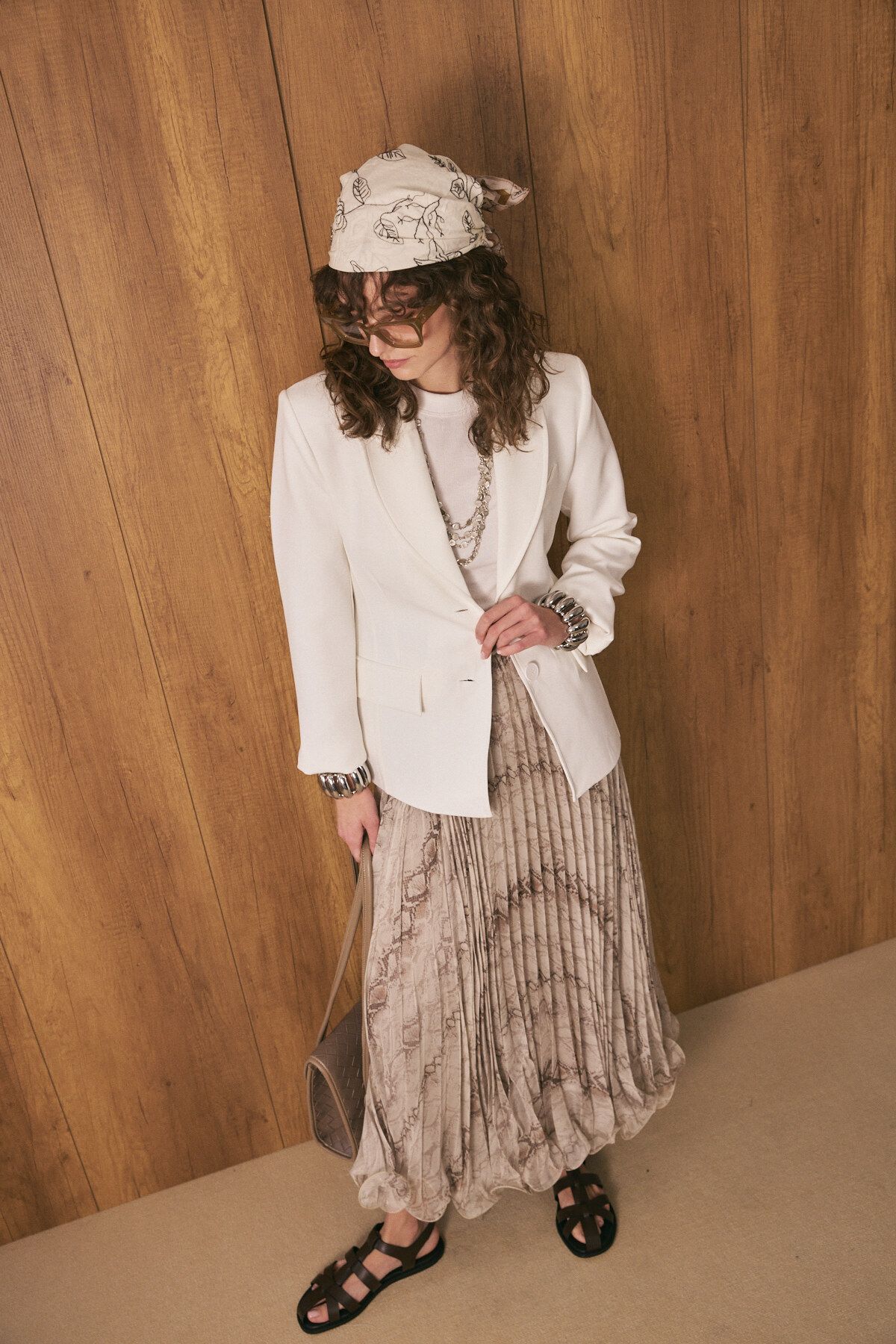 EMNORA Belden Oturtmalı Premium Blazer Ceket Beyaz