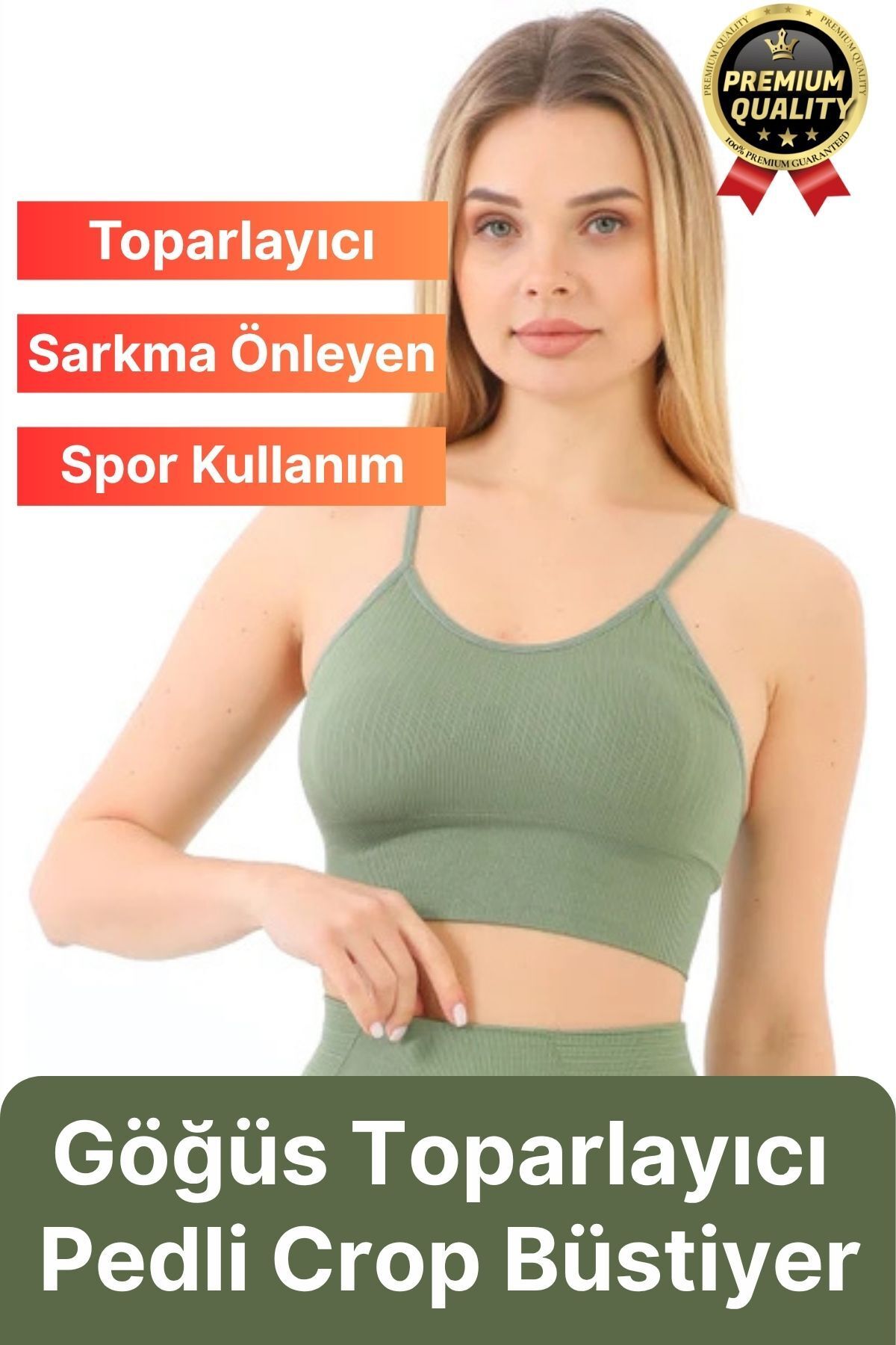 Svein Göğüs Toparlayıcı Sarkma Önleyen Gündelik Spor Kullanım İnce İp Askılı Pedli Çizgili Crop Büstiyer