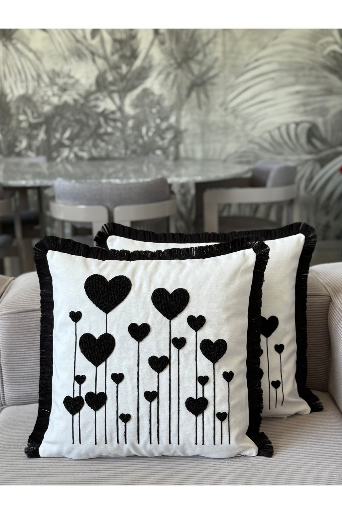 Skhome Kalpli Punch İşlemeli Saçaklı Kırlent Kılıfı 1 Adet 43x43cm(SPNC-15)