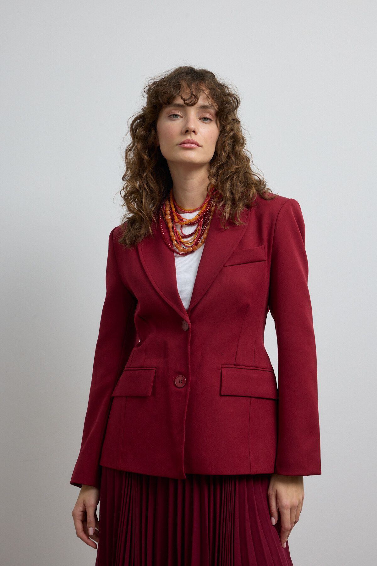 EMNORA Belden Oturtmalı Premium Blazer Ceket Bordo